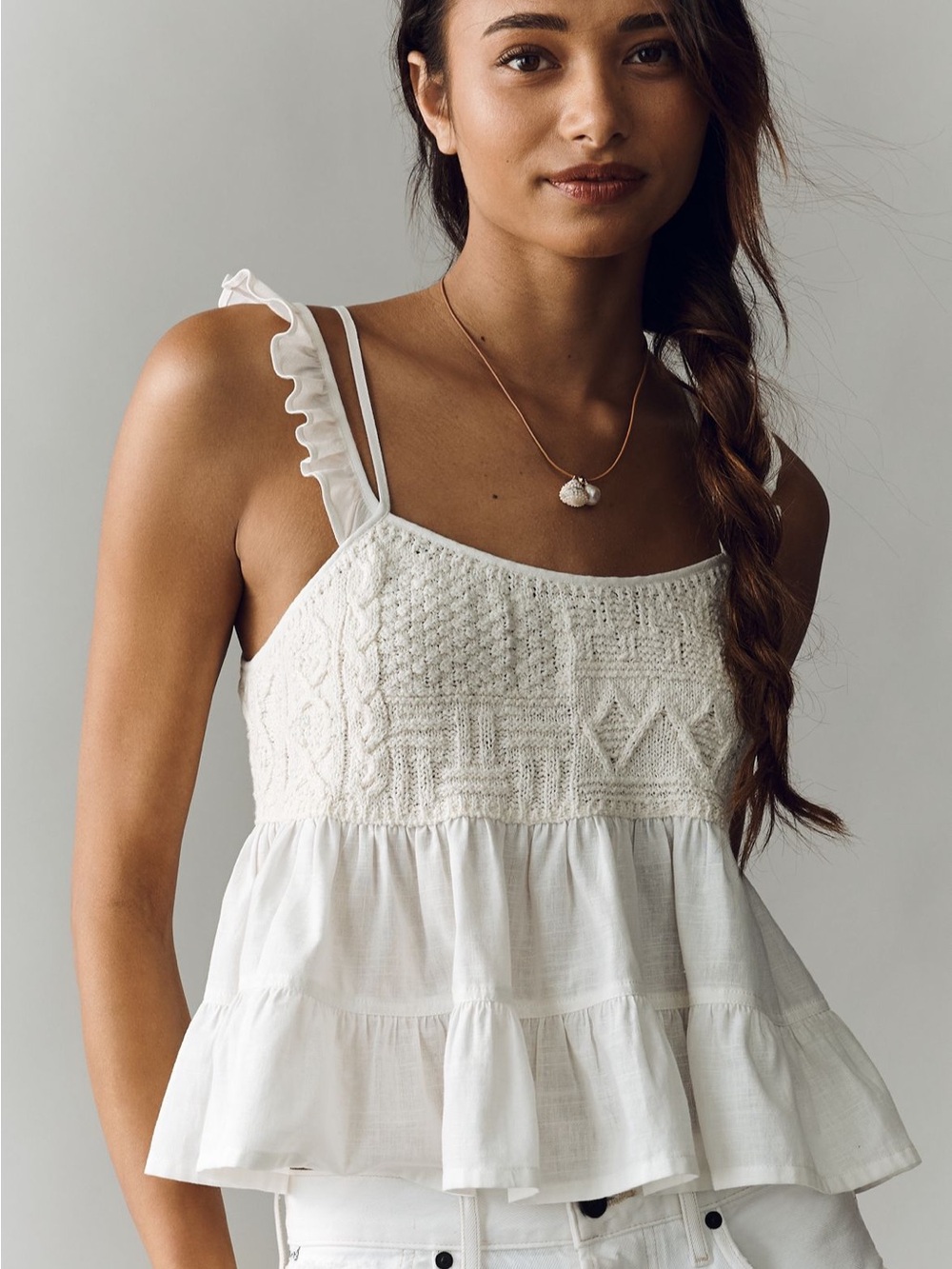 Anthropologie White Crochet Peplum Cami Tank